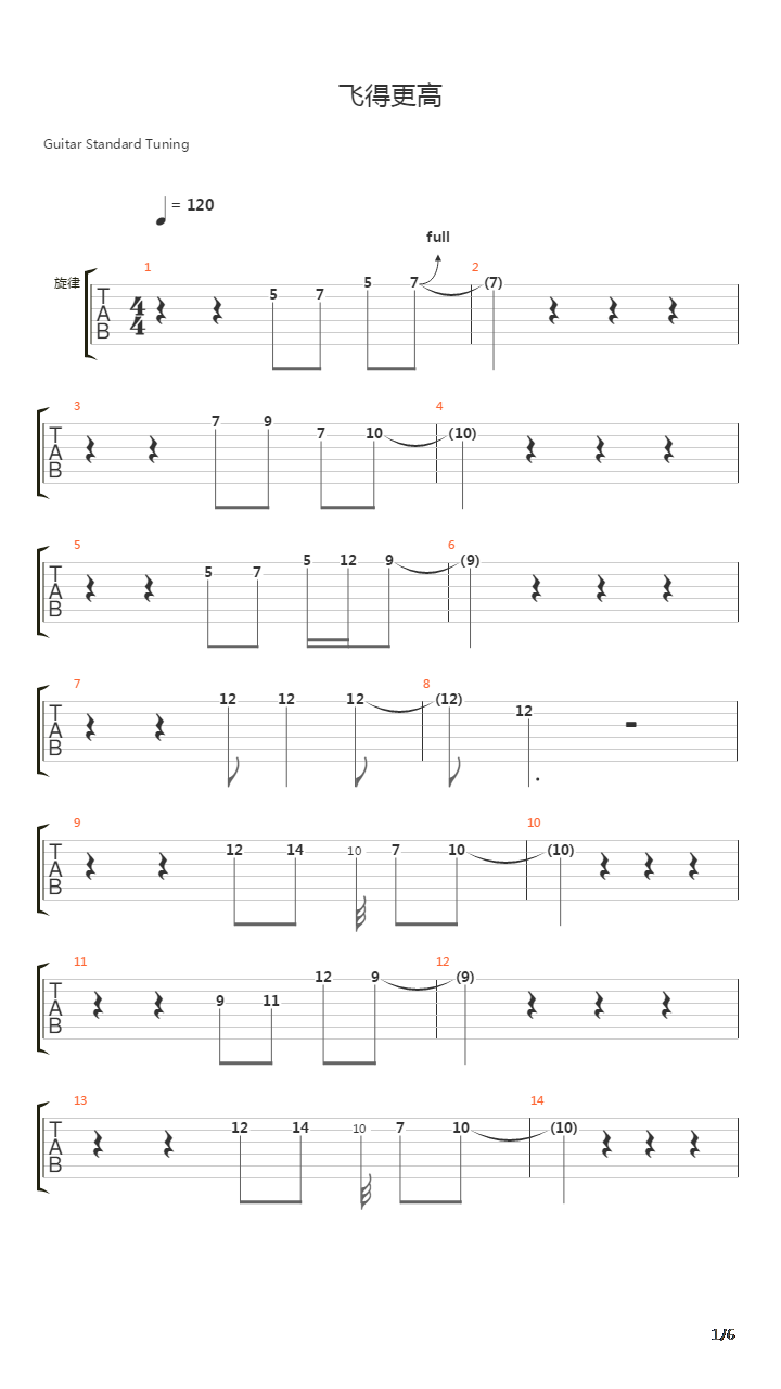 飞得更高吉他谱