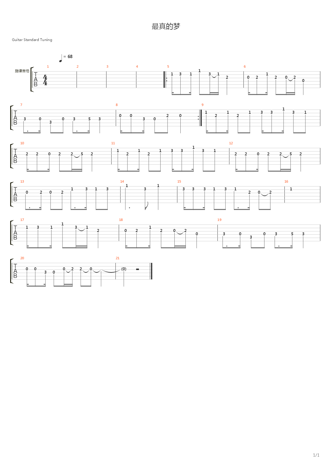最真的梦吉他谱