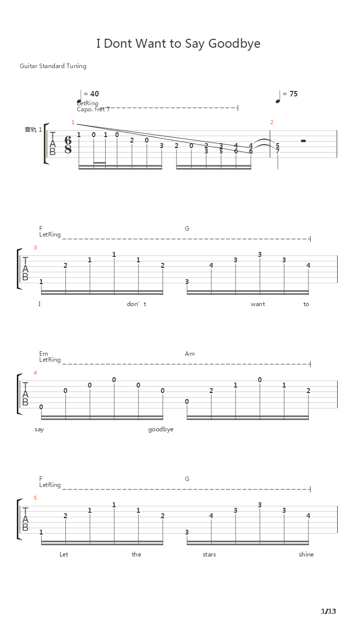 I Don't Want to Say Goodbye吉他谱