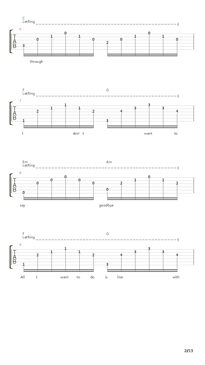 I Don't Want to Say Goodbye吉他谱