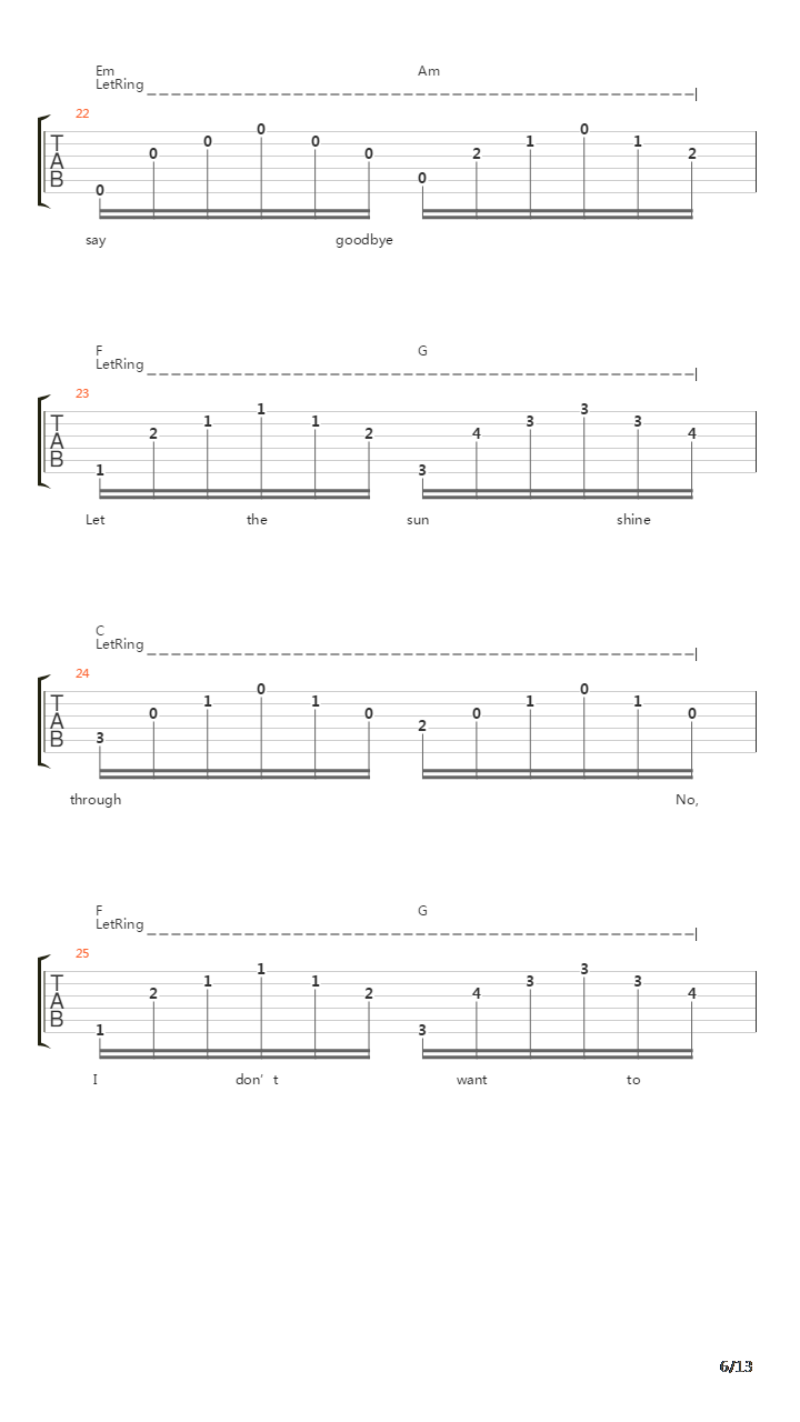I Don't Want to Say Goodbye吉他谱
