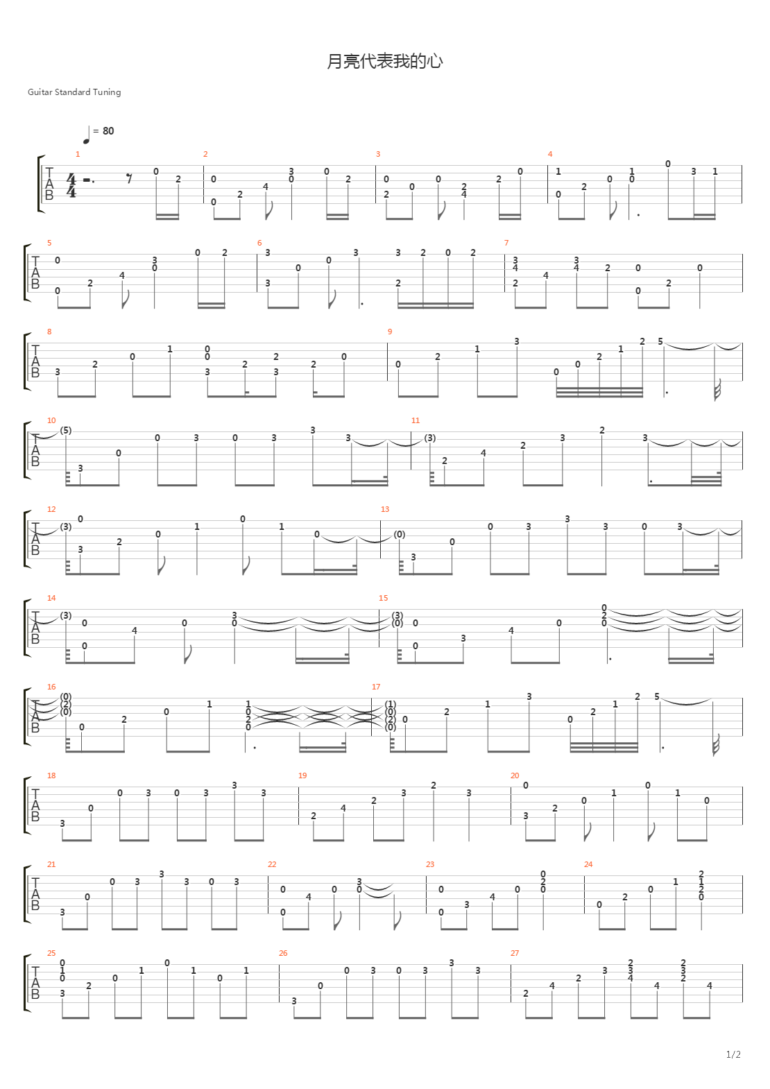 月亮代表我的心吉他谱