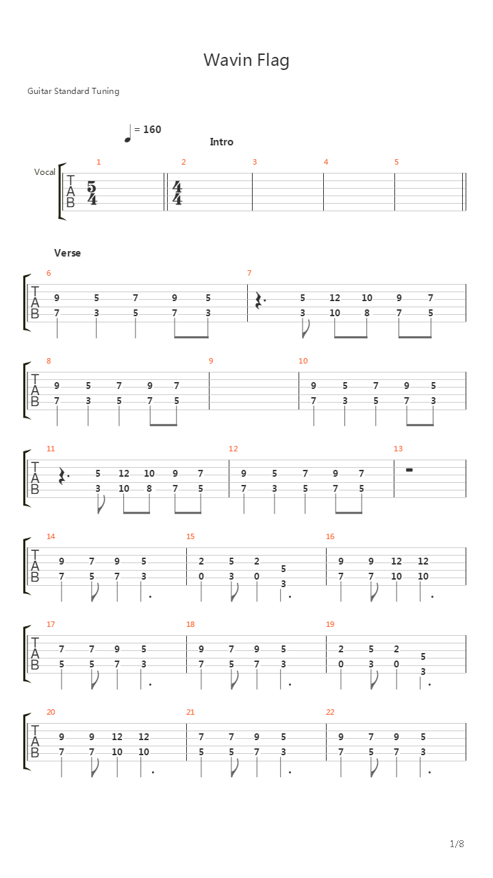 Wavin Flag吉他谱