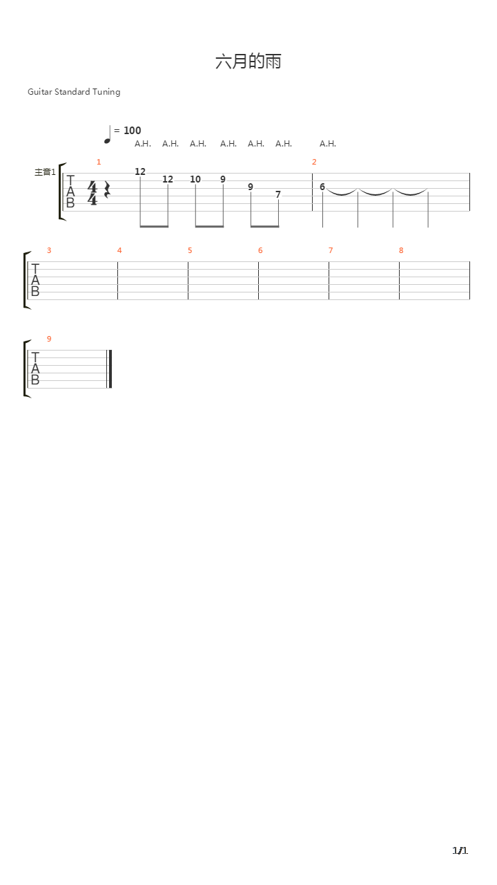 六月的雨吉他谱