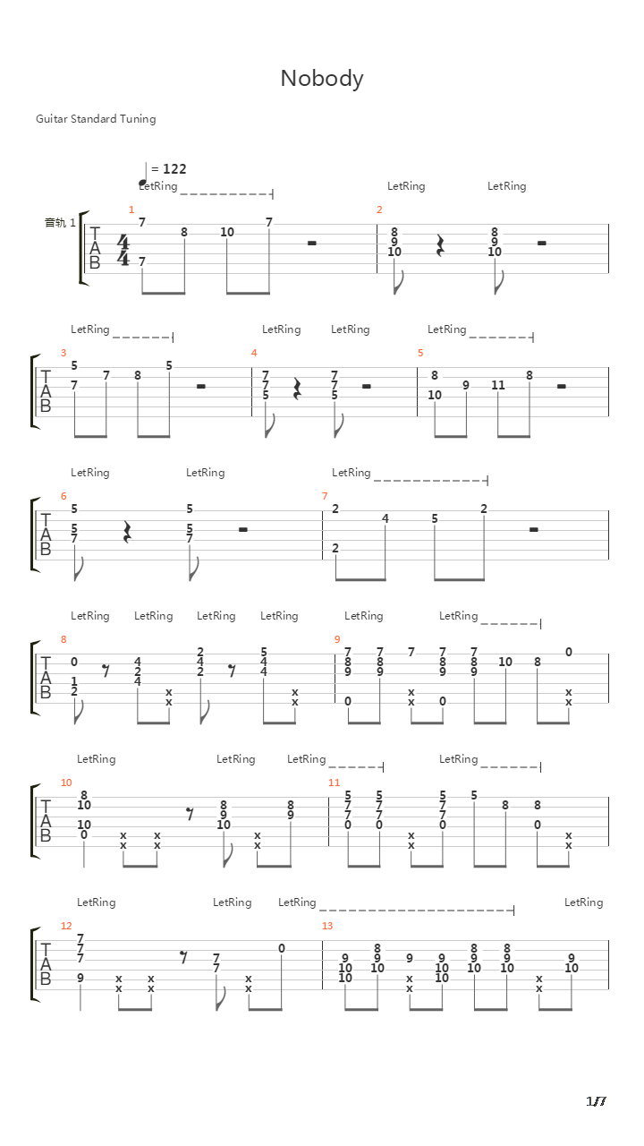 Nobody吉他谱