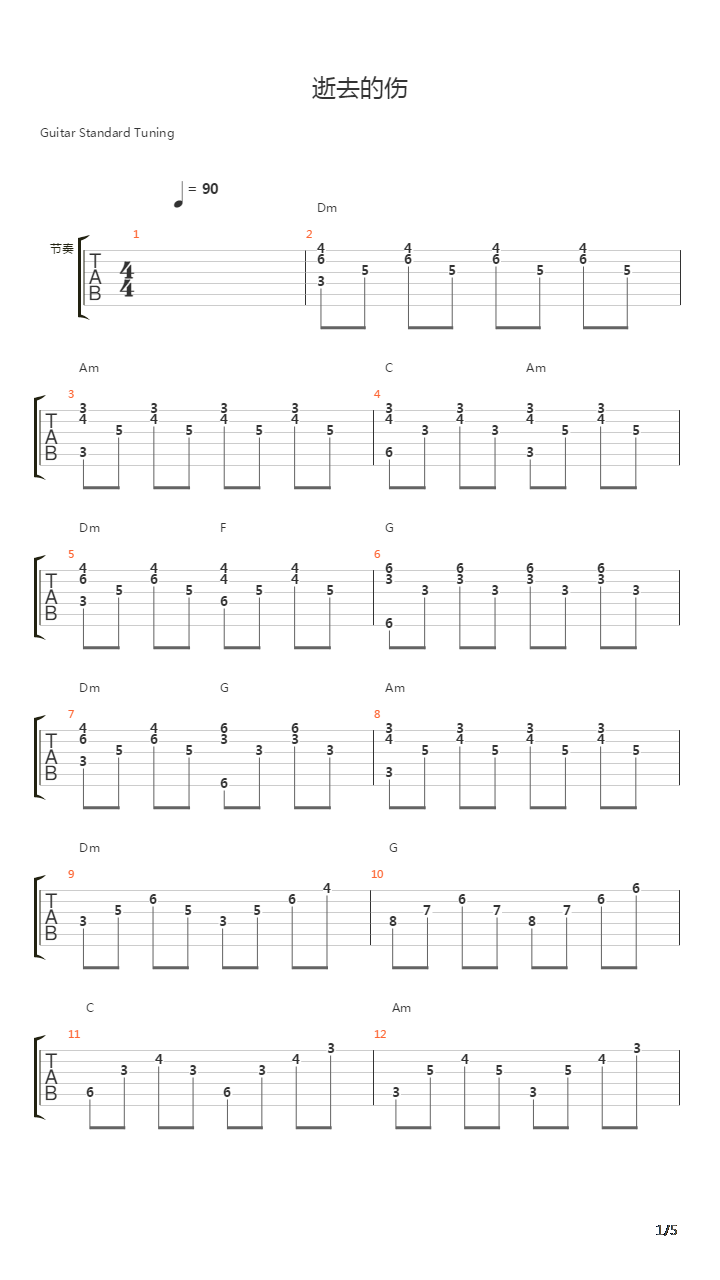逝去的伤吉他谱