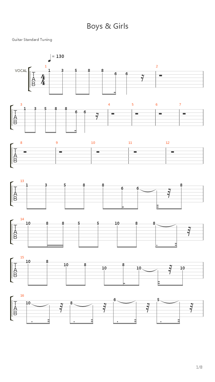 Boys And Girls吉他谱
