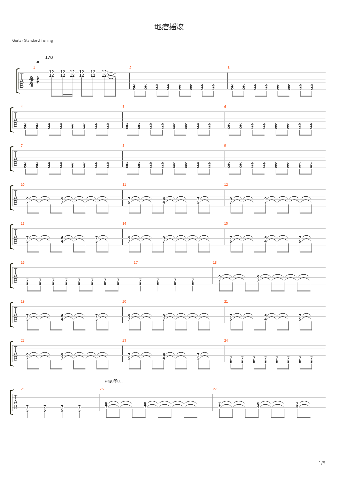 地痞摇滚（地踎摇滚）吉他谱