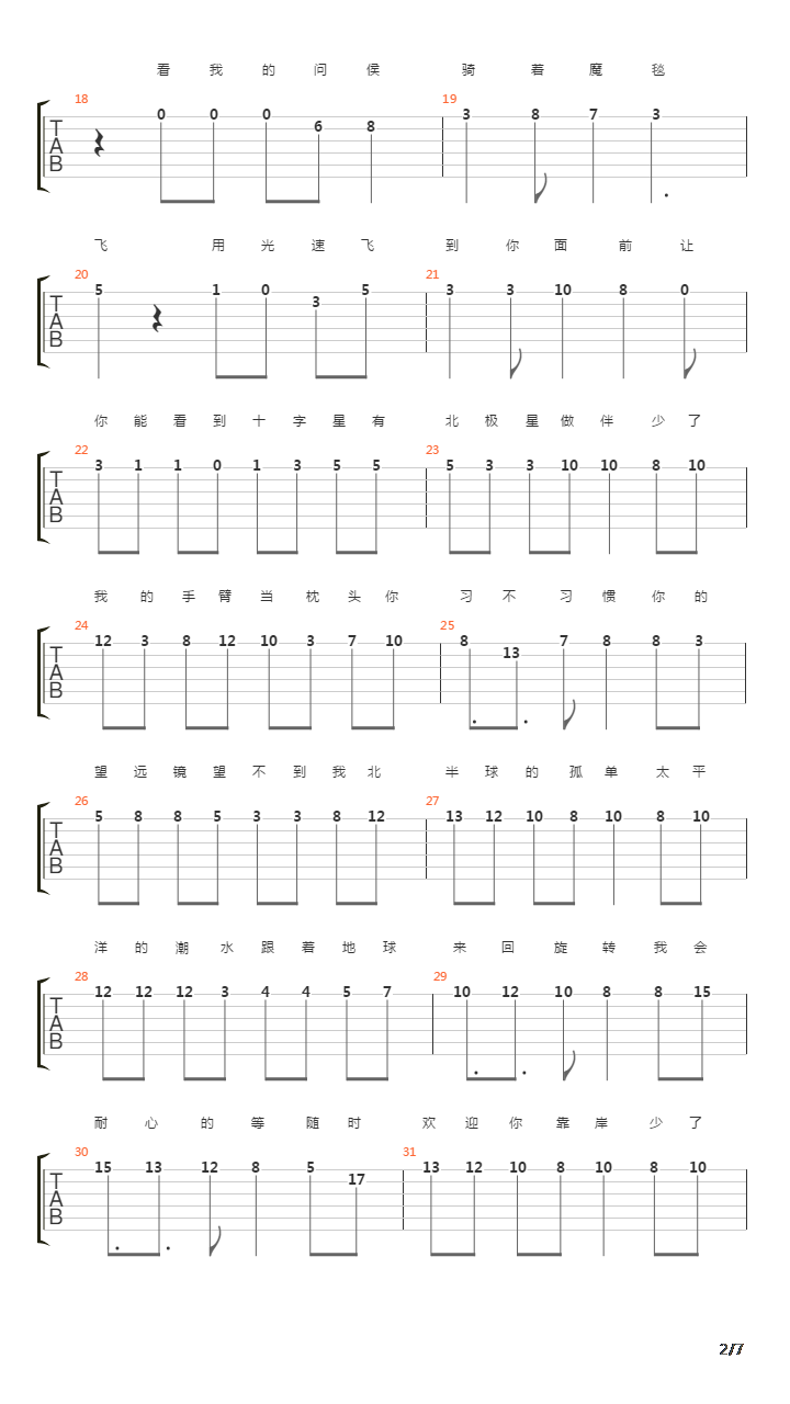 孤单北半球吉他谱