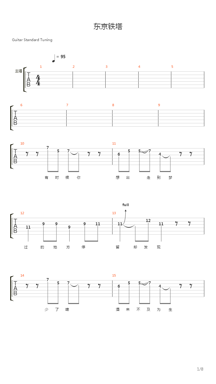 东京铁塔(唐波&蓝蓝乐团)吉他谱