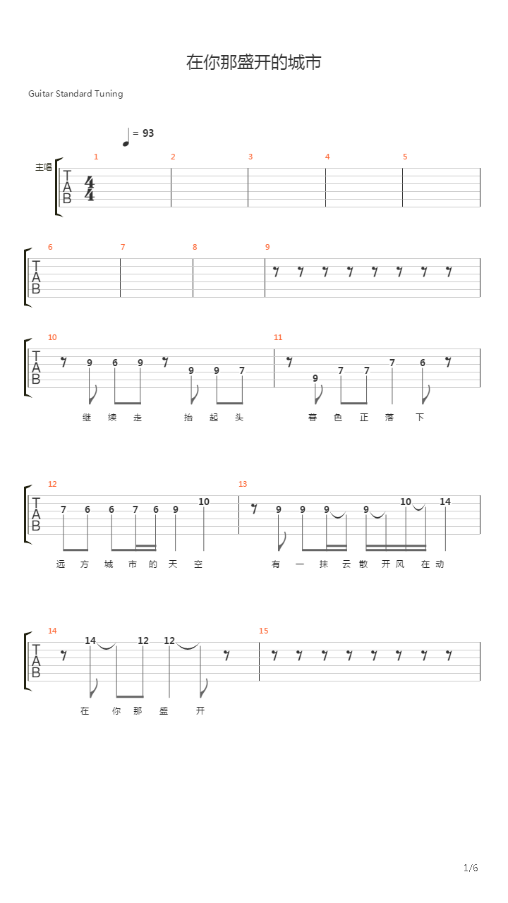 在你那盛开的城市(唐波&蓝蓝乐团)吉他谱