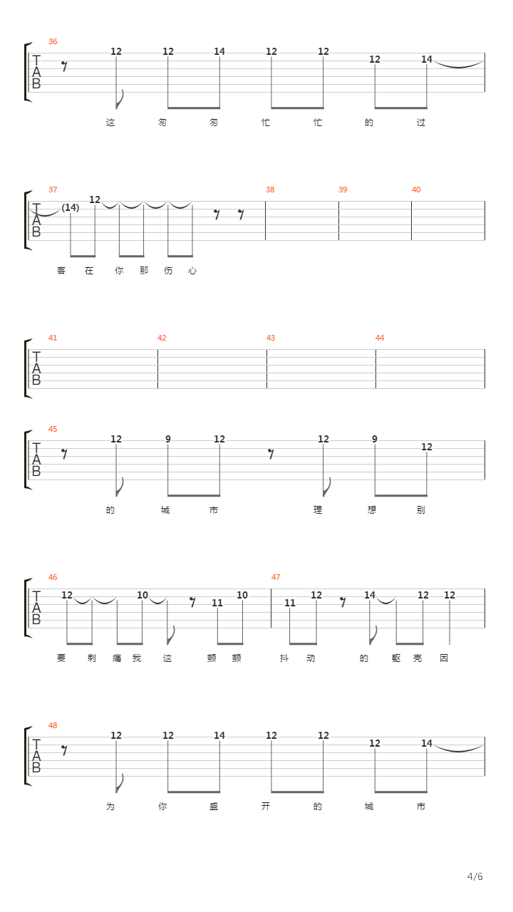 在你那盛开的城市(唐波&蓝蓝乐团)吉他谱