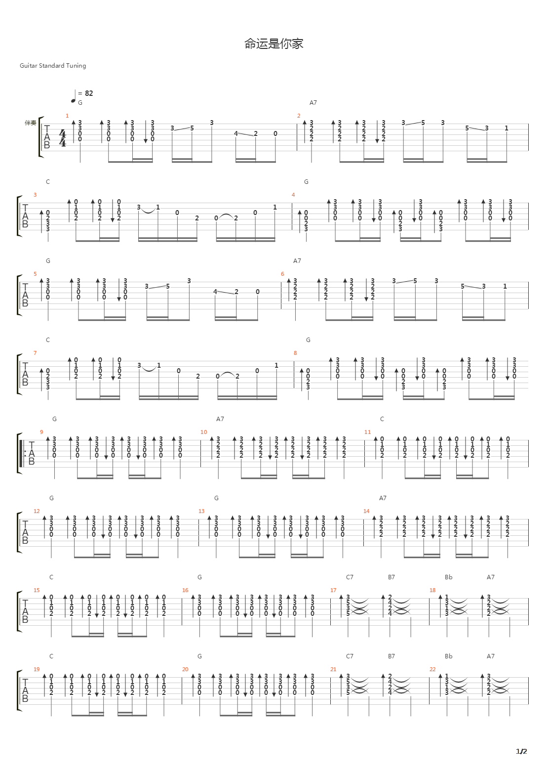 命运是你家(家驹版)吉他谱