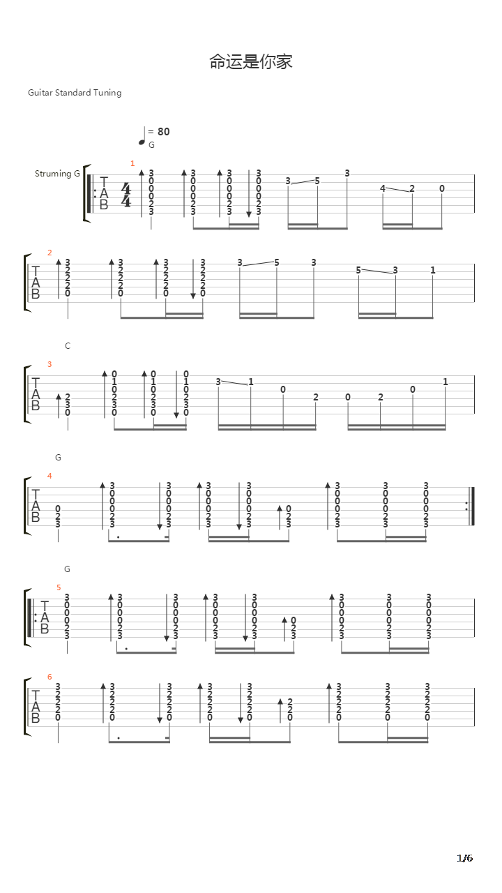 命运是你家吉他谱