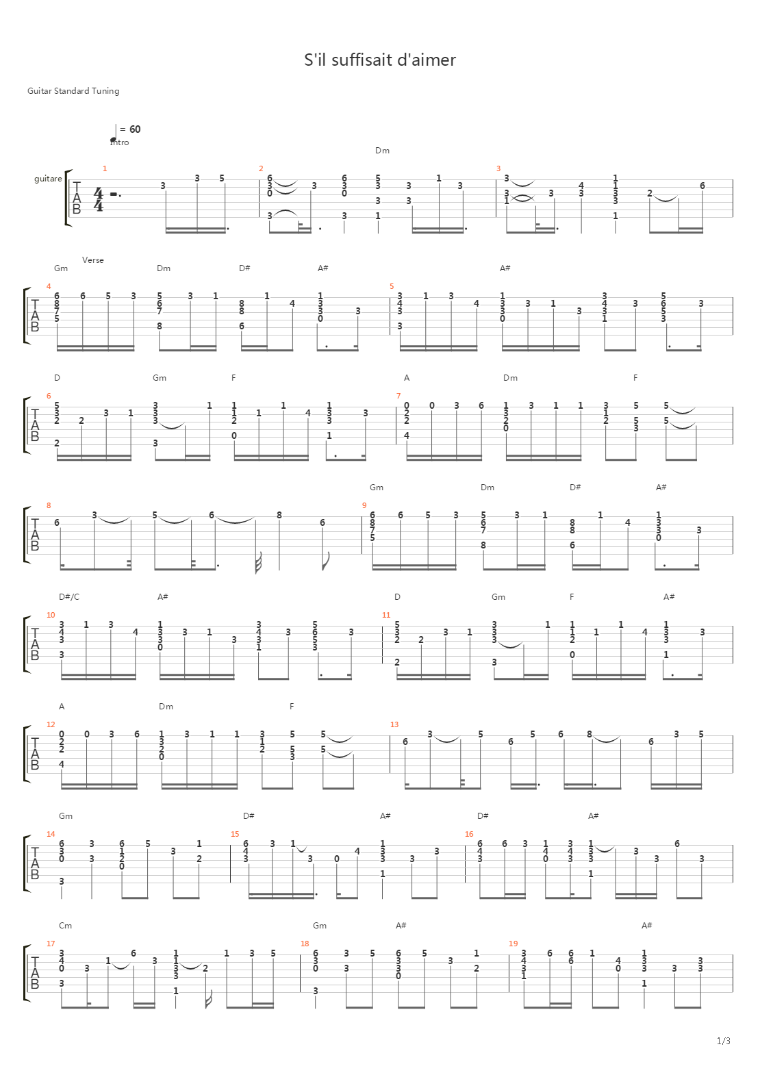 S'il Suffisait D'aimer吉他谱