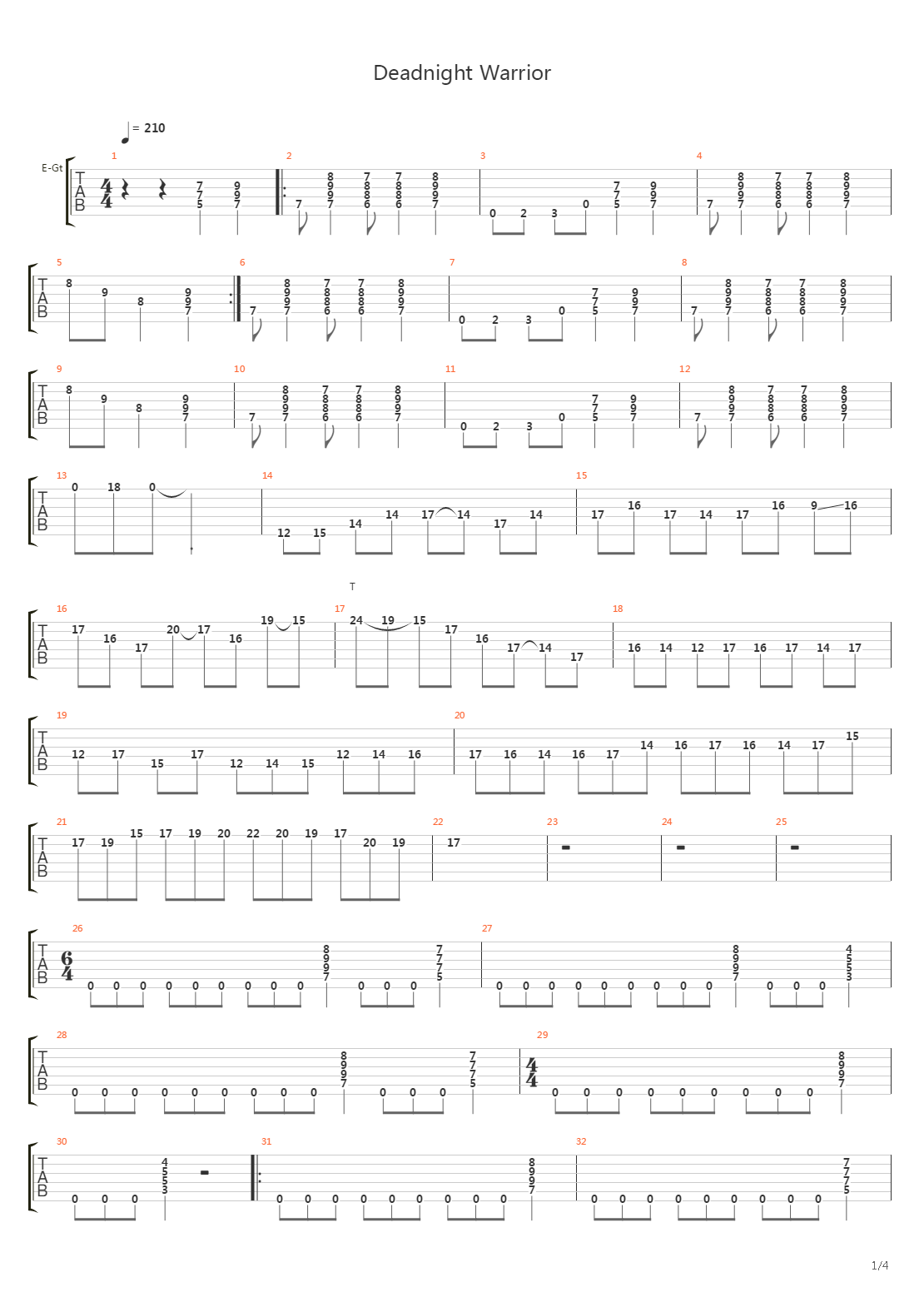 Deadnight Warrior吉他谱