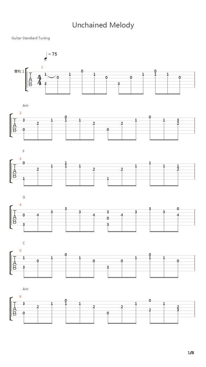 Unchained melody吉他谱