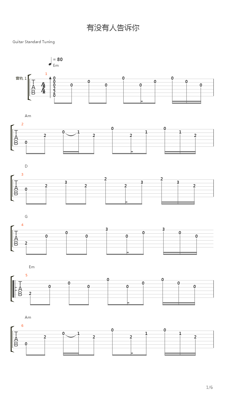 有没有人告诉你吉他谱