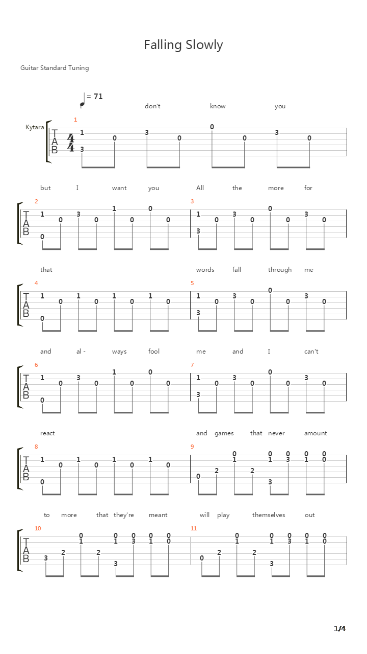 Falling slowly吉他谱