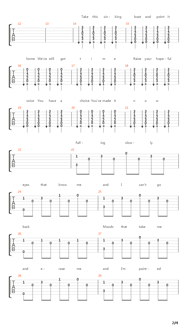 Falling slowly吉他谱
