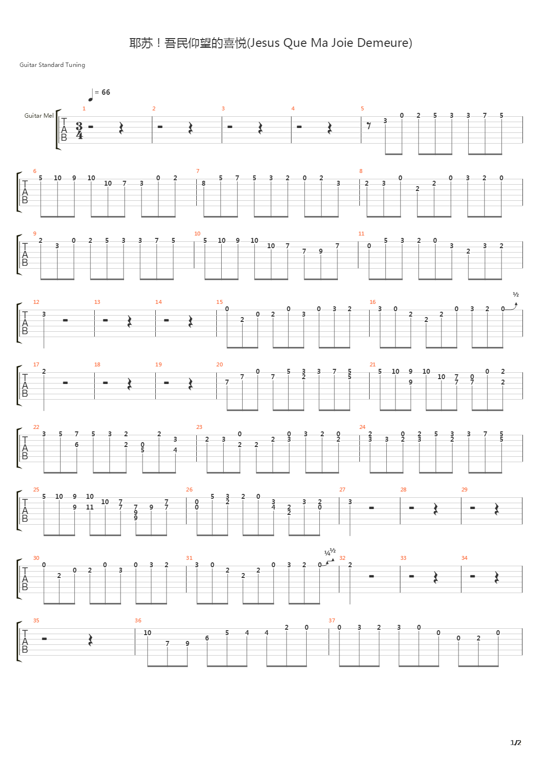 耶稣,吾民仰望之喜悦(Jesus Que Ma Joie Demeure)吉他谱