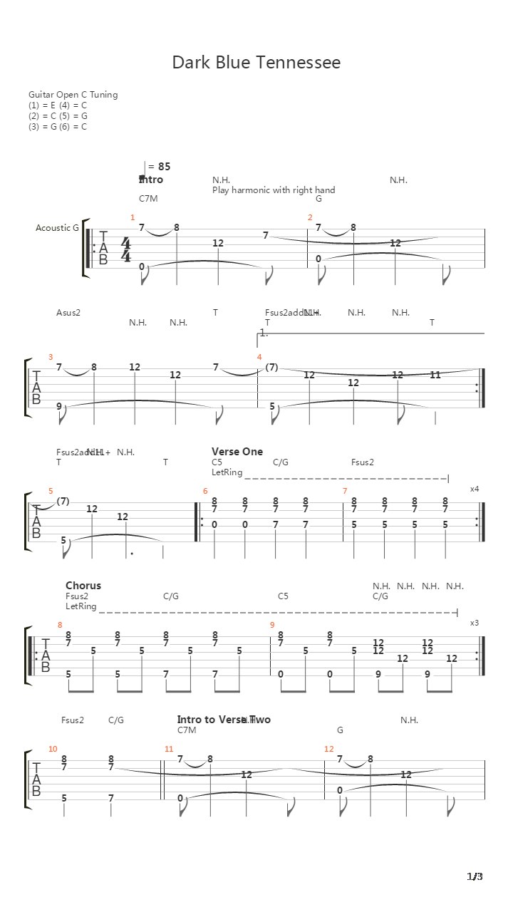 Dark Blue Tennessee吉他谱