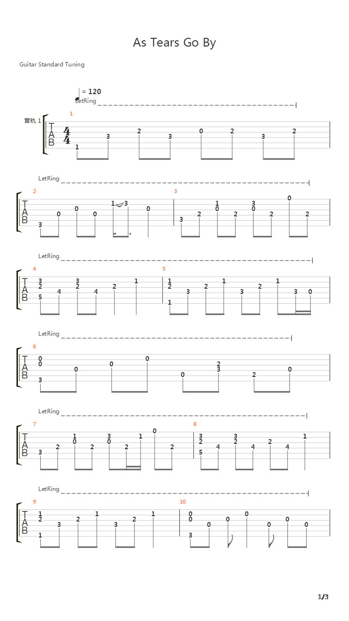 As Tears Go By吉他谱