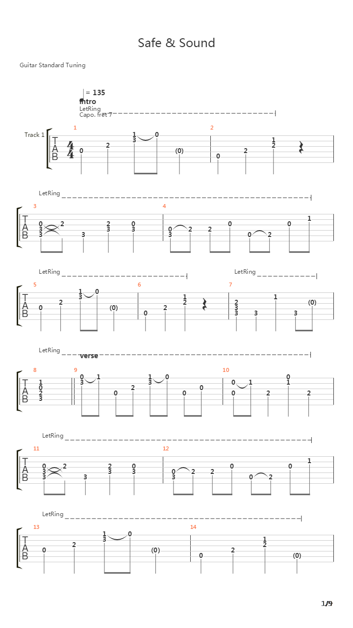 Safe And Sound吉他谱