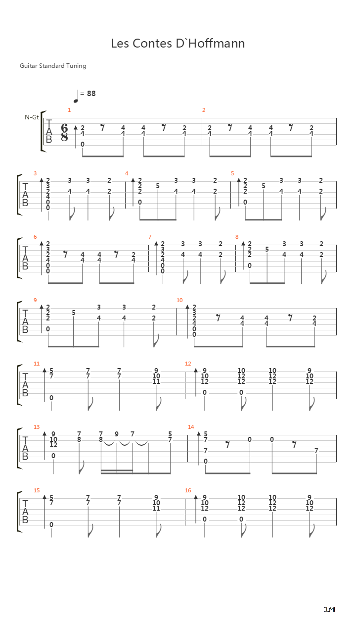 Les Contes Dhoffmann(霍夫曼的故事)吉他谱