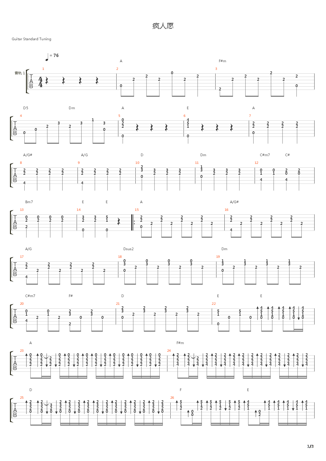疯人愿吉他谱