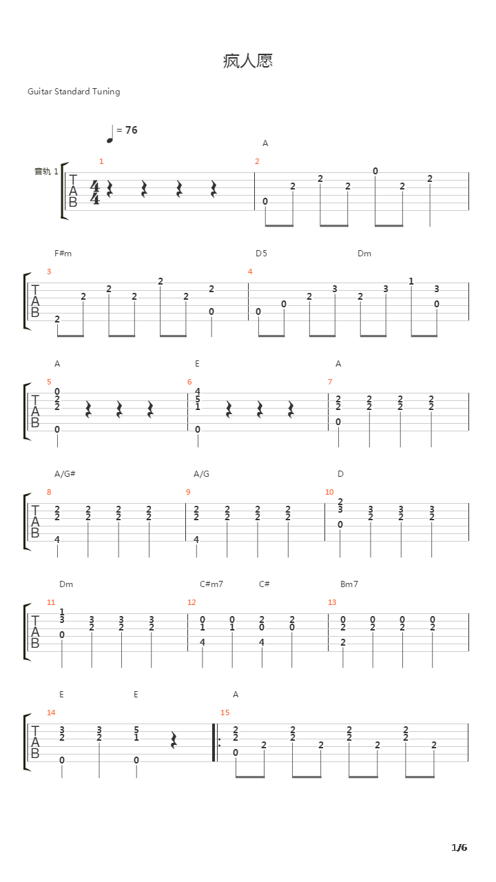 疯人愿吉他谱