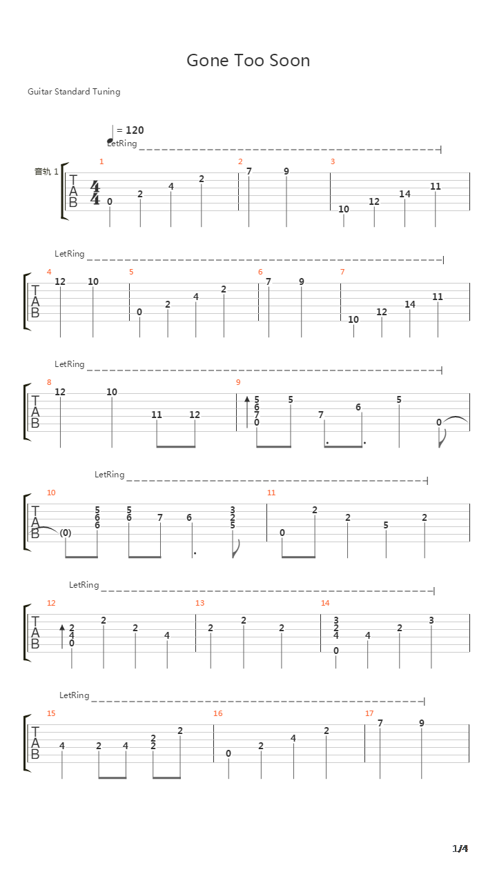 Gone Too Soon吉他谱