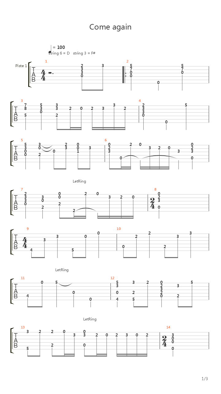 Come Again吉他谱