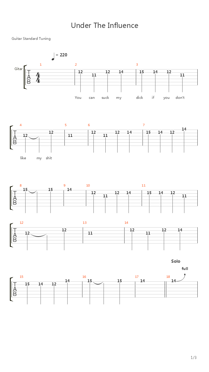 Under The Influence吉他谱
