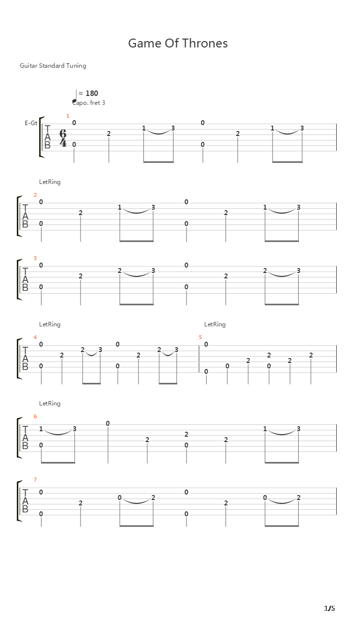 Game Of Thrones(权力的游戏)吉他谱