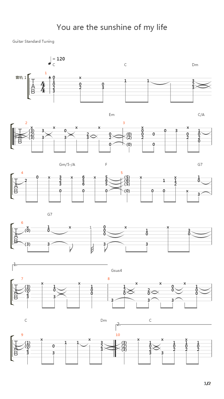 You are the sunshine of my life(押尾弹法之2)吉他谱