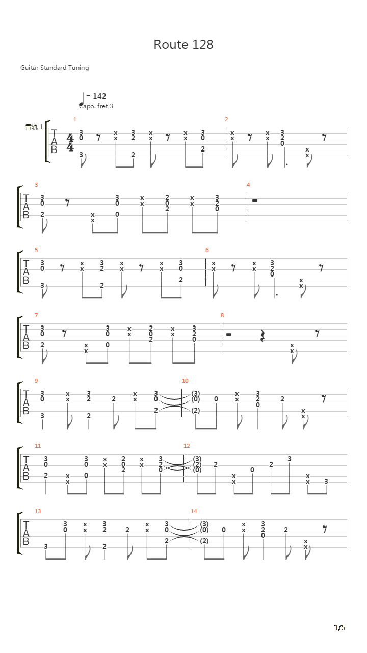 Route 128吉他谱