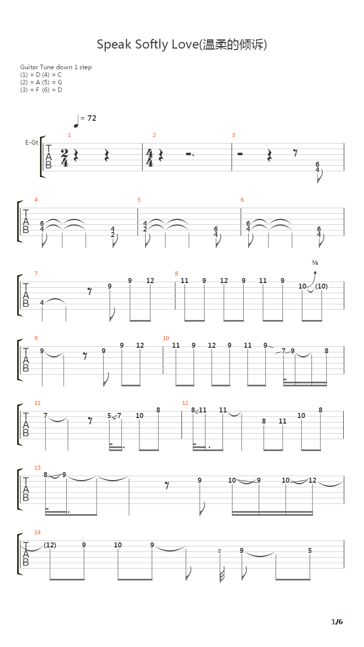 教父 - Speak Softly Love(温柔的倾诉)吉他谱