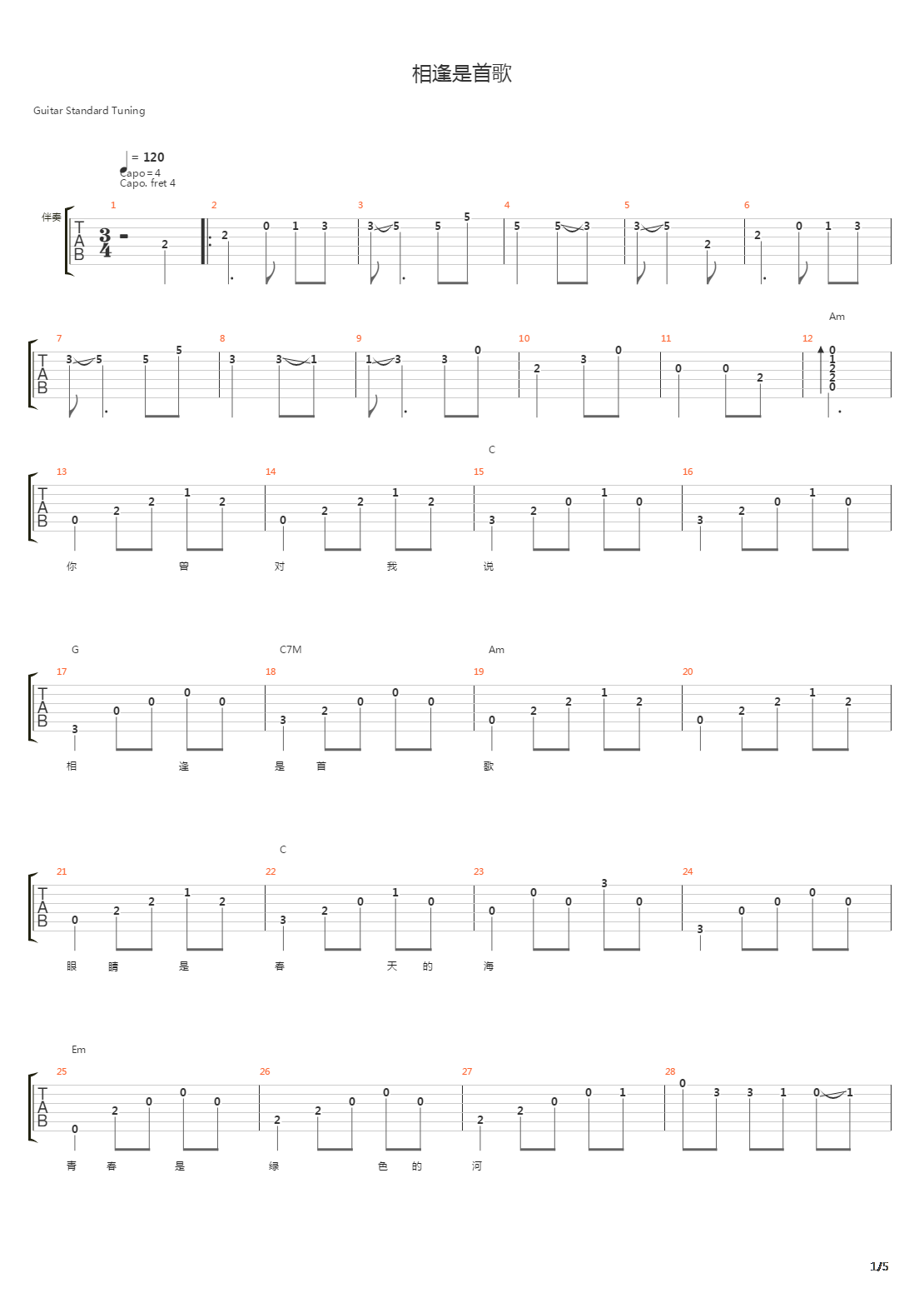 相逢是首歌吉他谱