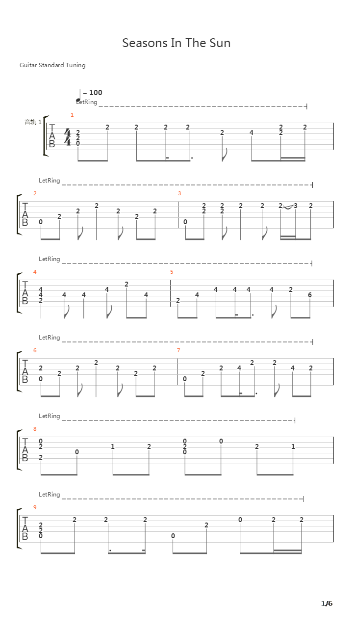 Seasons In The Sun吉他谱