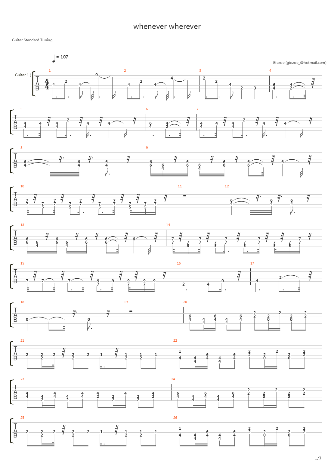 Whenever Wherever吉他谱