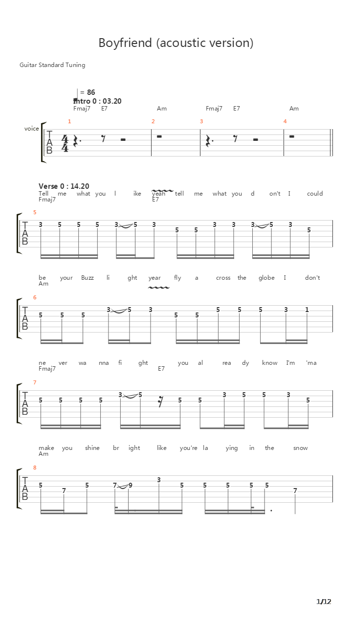 Boyfriend吉他谱