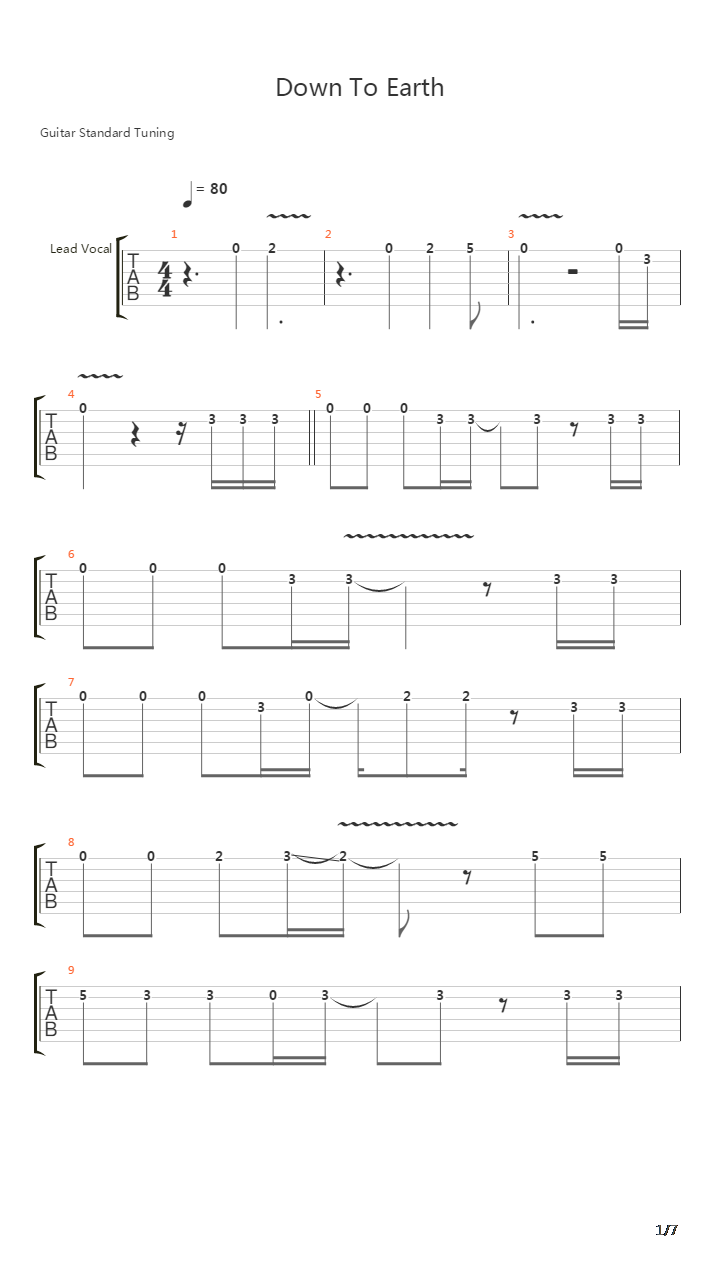 Down To Earth吉他谱