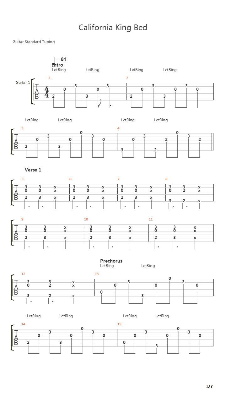 California King Bed吉他谱