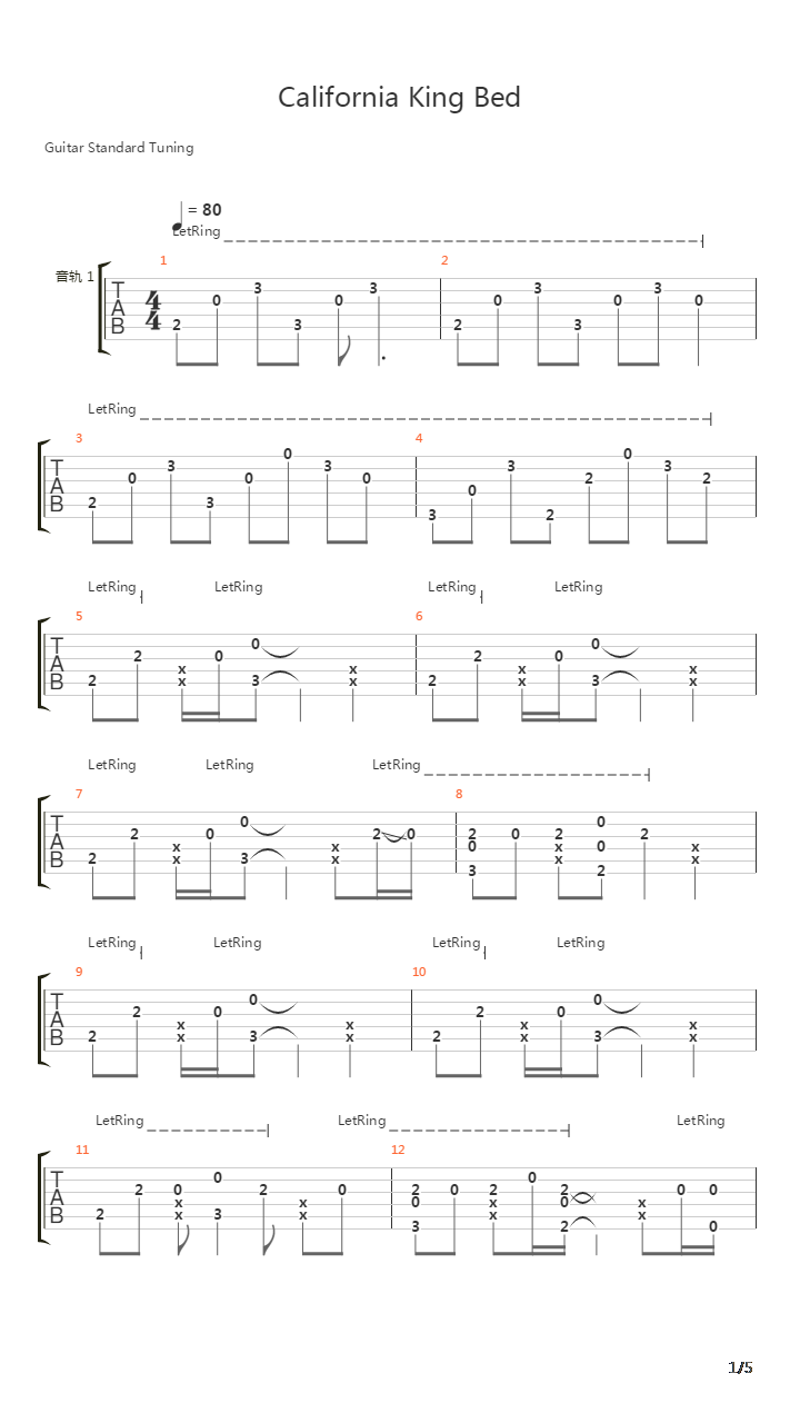 California King Bed吉他谱