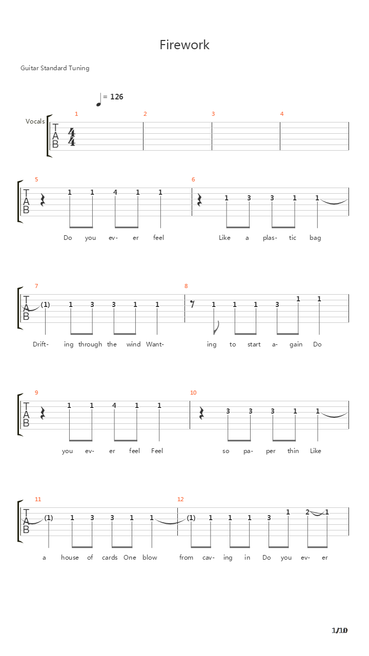 Firework吉他谱