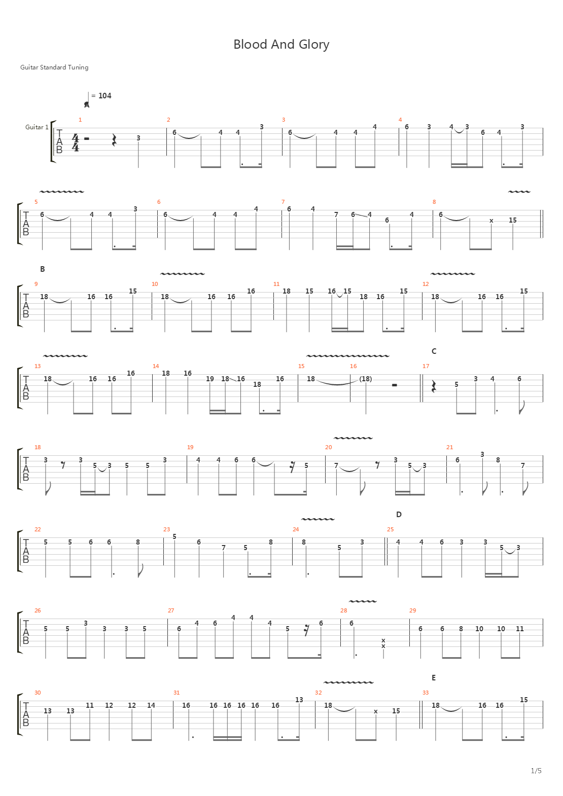 Blood And Glory Song For England吉他谱