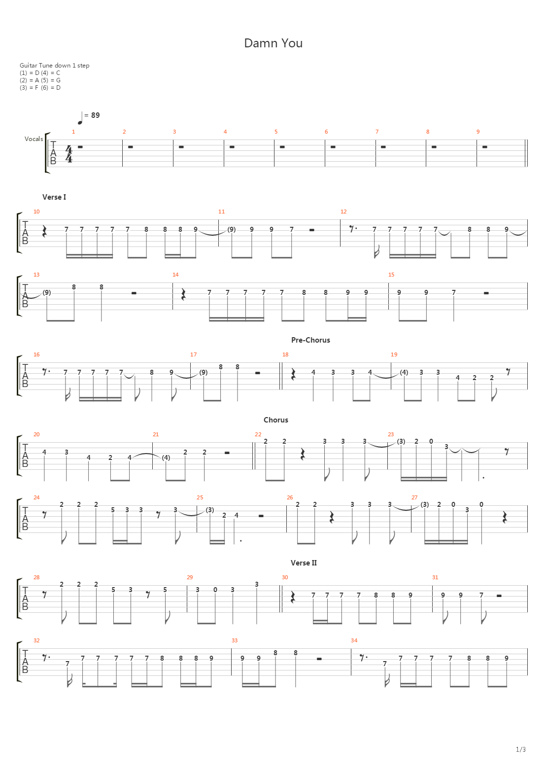 Damn You吉他谱