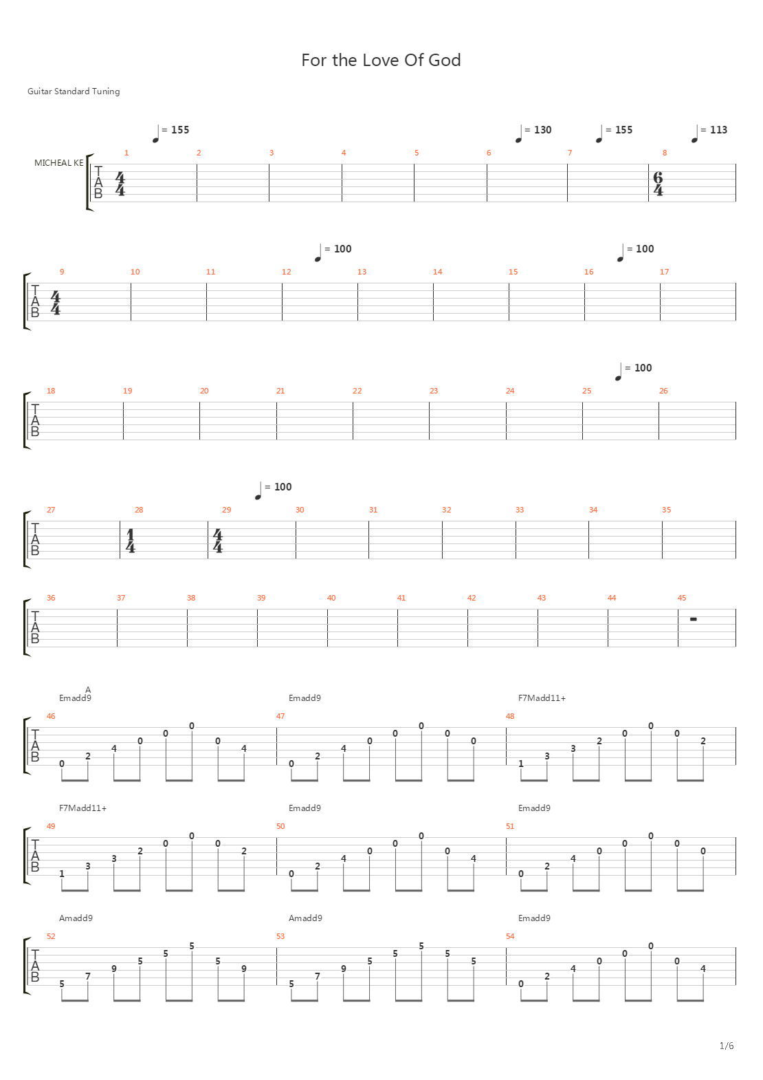 For The Love Of God吉他谱