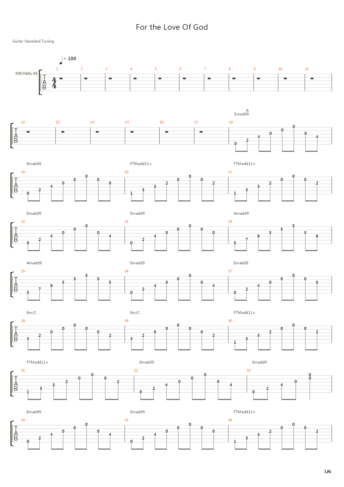For The Love Of God吉他谱